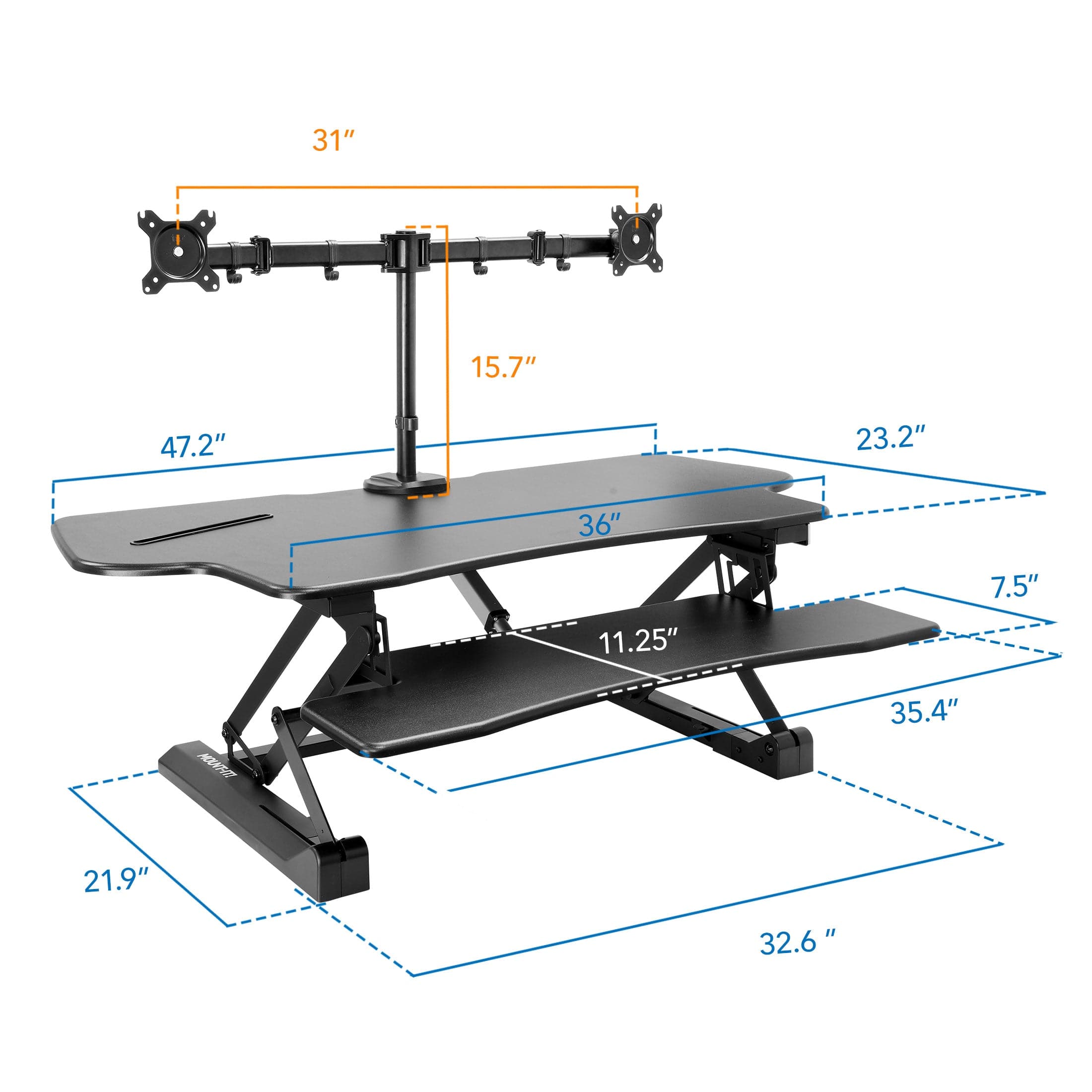 Large Electric Sit-Stand Desk Converter with Dual Monitor Mount