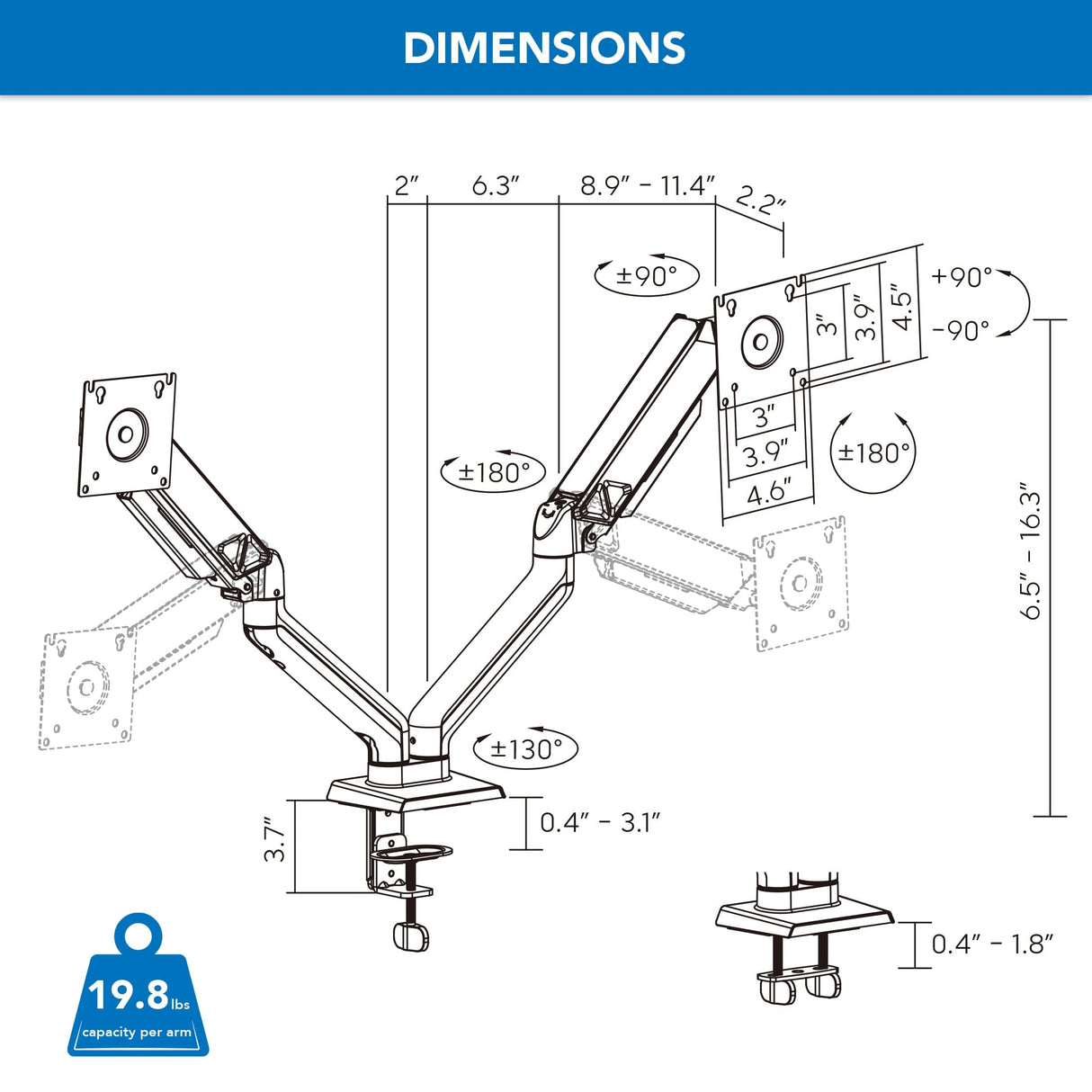 Dual Monitor Mount with Spring Arms