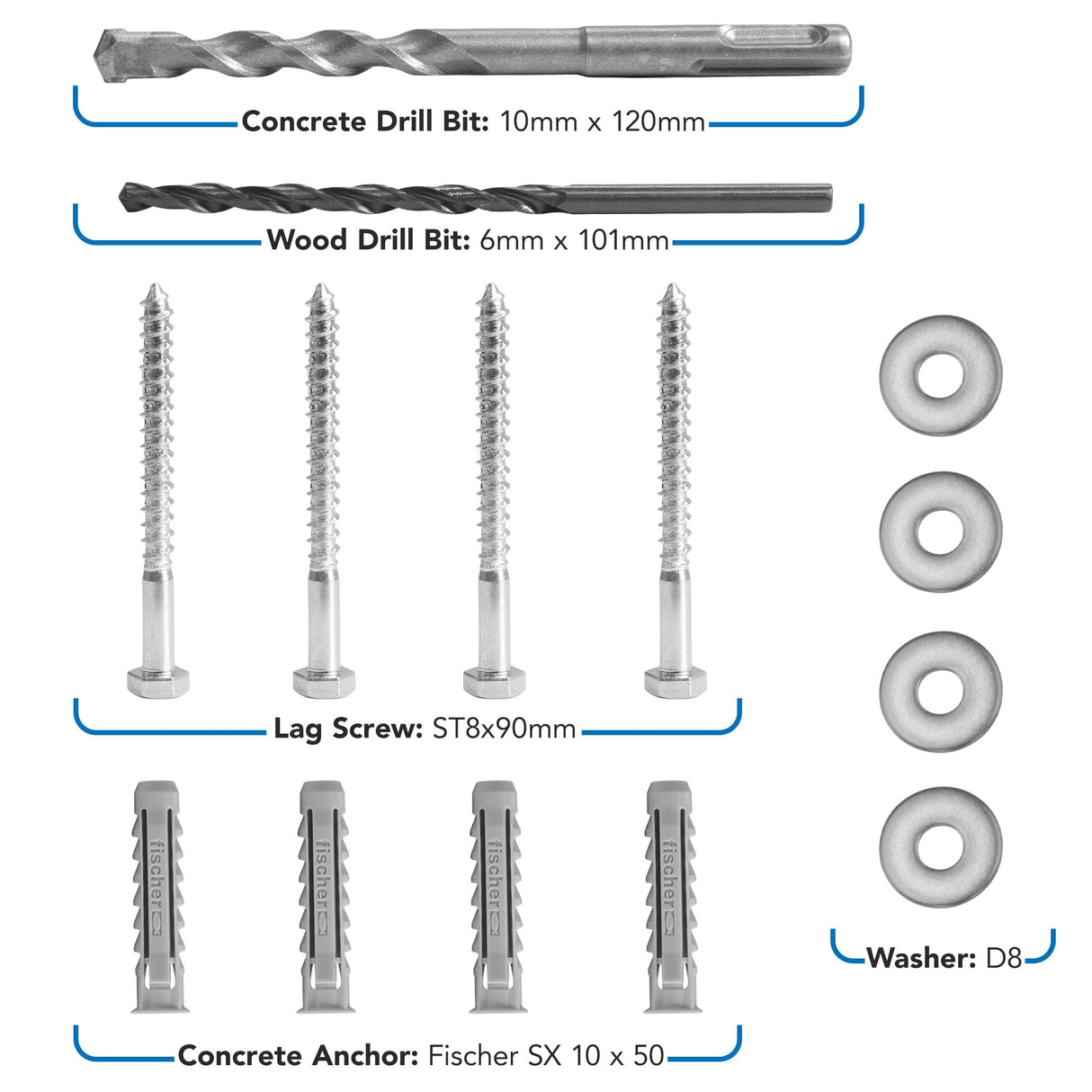 TV Mount Lag Screw & Drill Bit Kit