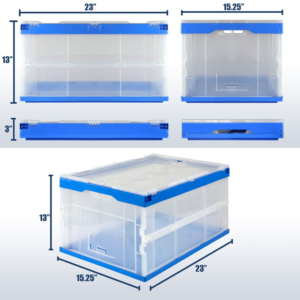 Folding Plastic Storage Crate - 3-Pack