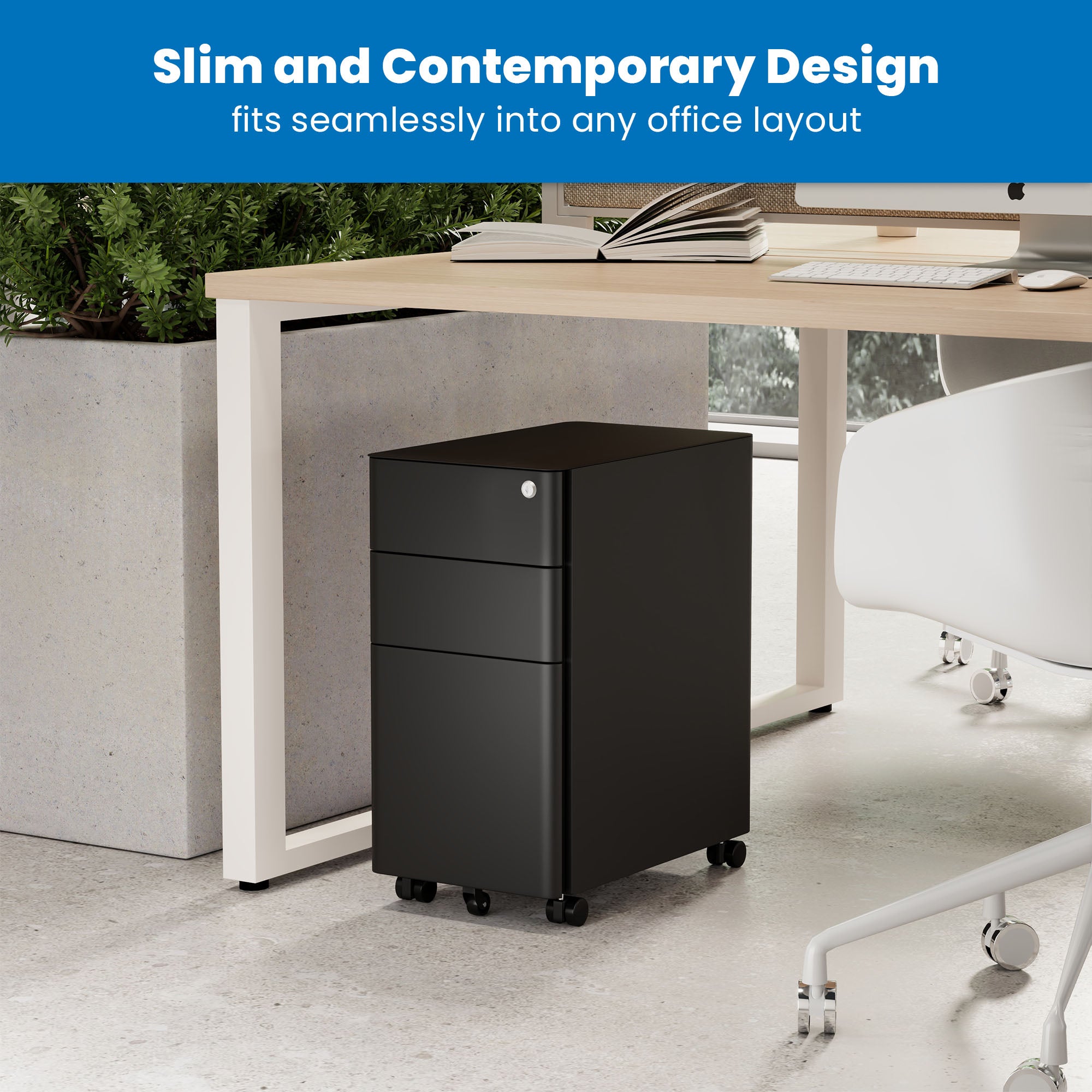 Slim Mobile File Cabinet with 3 Drawers