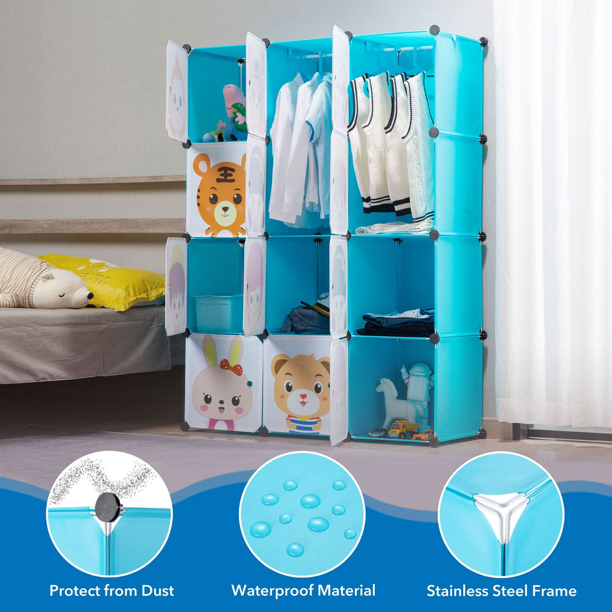 Children's Portable Clothes Closet Rack with XL Storage Cubes