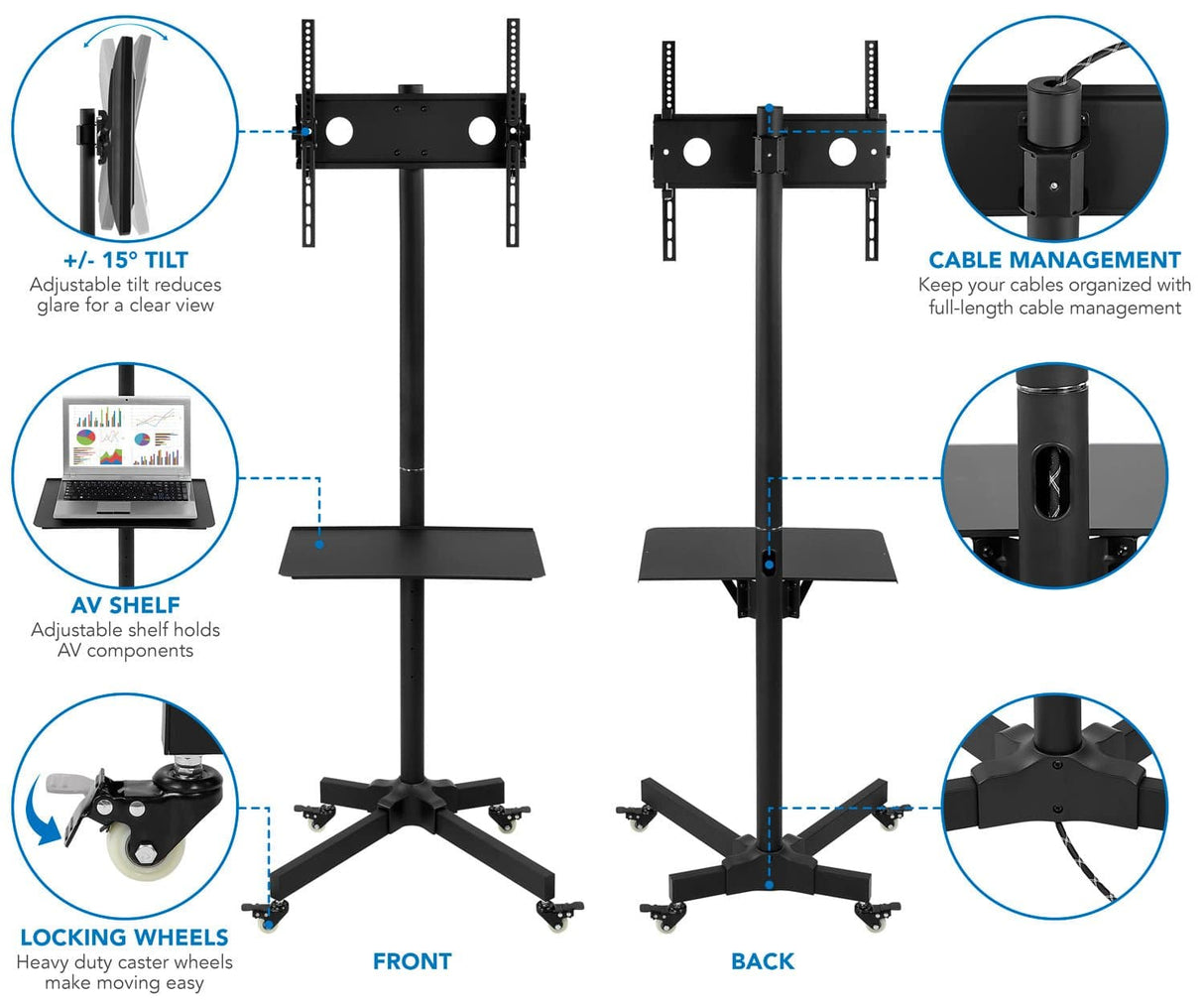 TV Cart - Adjustable Mobile TV Cart - Mount-It! - MI-1876