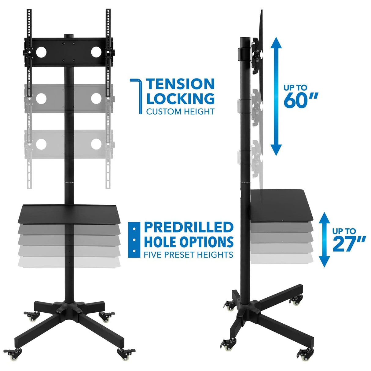 TV Cart - Adjustable Mobile TV Cart - Mount-It! - MI-1876