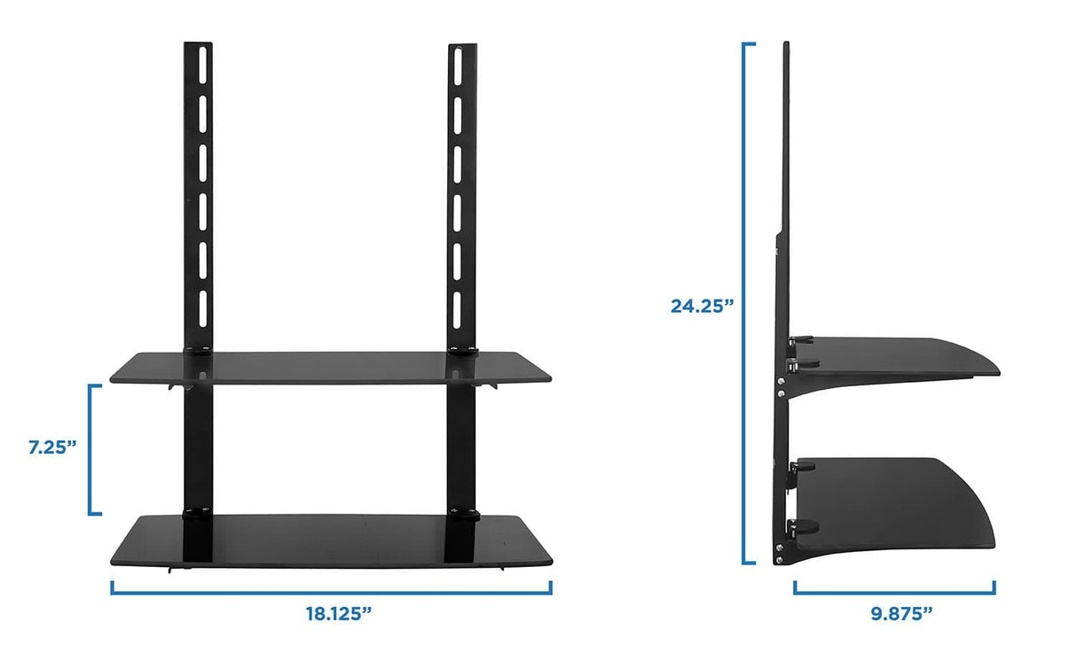 Component Shelves - AV Component Shelf For Wall Mounted TV | 2 Tempered Glass Shelves - Mount-It! - MI-8402