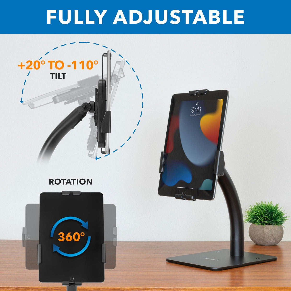 Black Tablet Stand - Anti-Theft Tablet Countertop Kiosk Stand - Mount-It! - MI-3871B