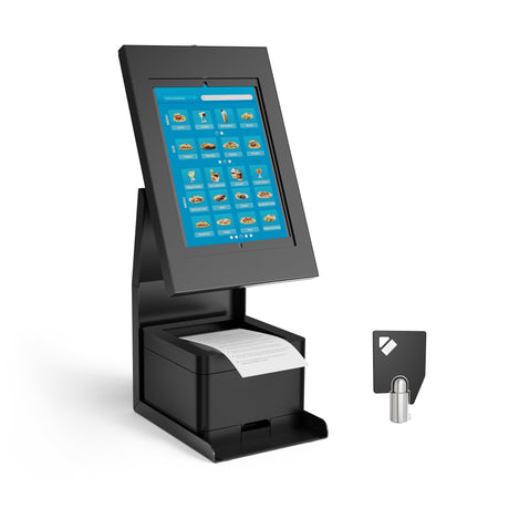 Black Tablet Stand - Anti-Theft Tablet Kiosk with Printer Shelf - Mount-It! - MI-3883B_G10