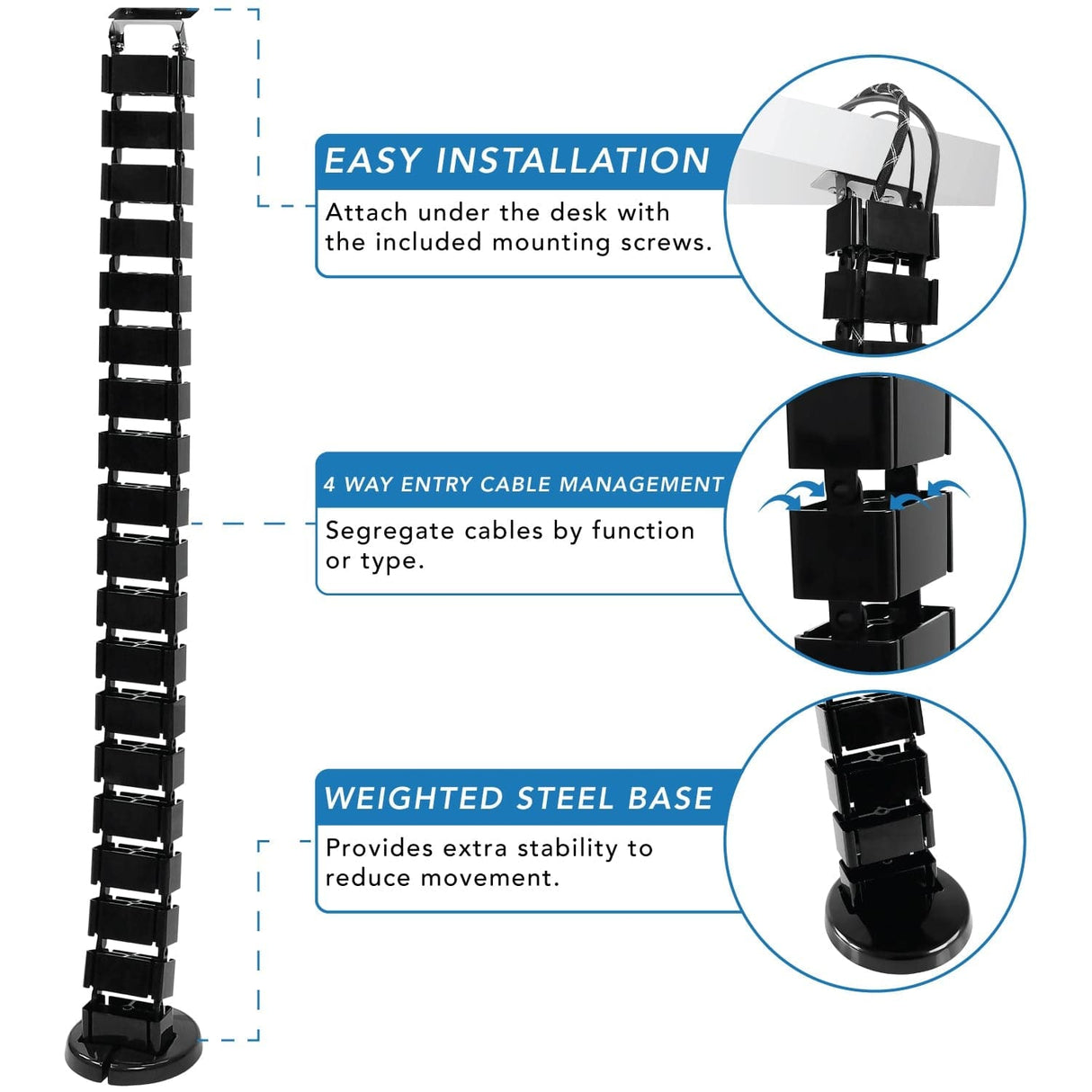 Black Cable Management - Cable Management Spine - Mount-It! - MI-7280