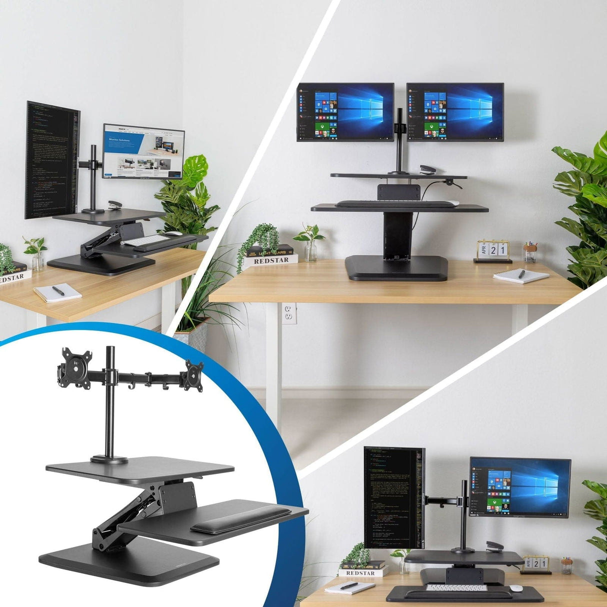 Black Desk Converters - Compact Dual Monitor Standing Desk Converter - Mount-It! - MI-7914