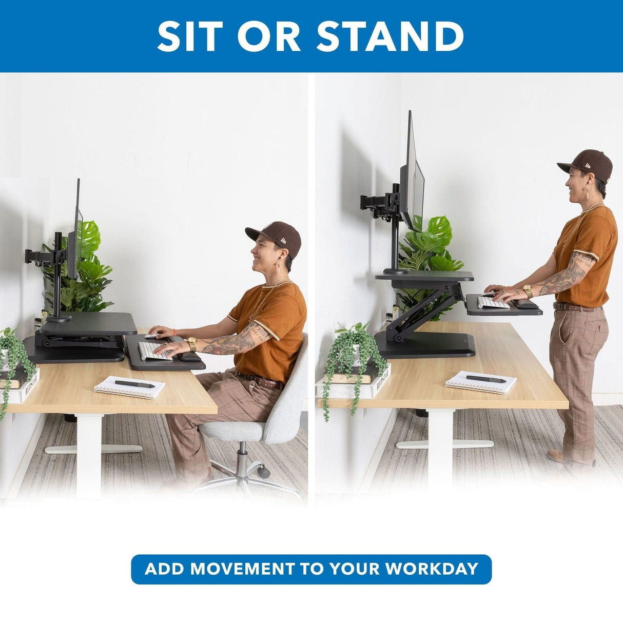 Black Desk Converters - Compact Dual Monitor Standing Desk Converter - Mount-It! - MI-7914