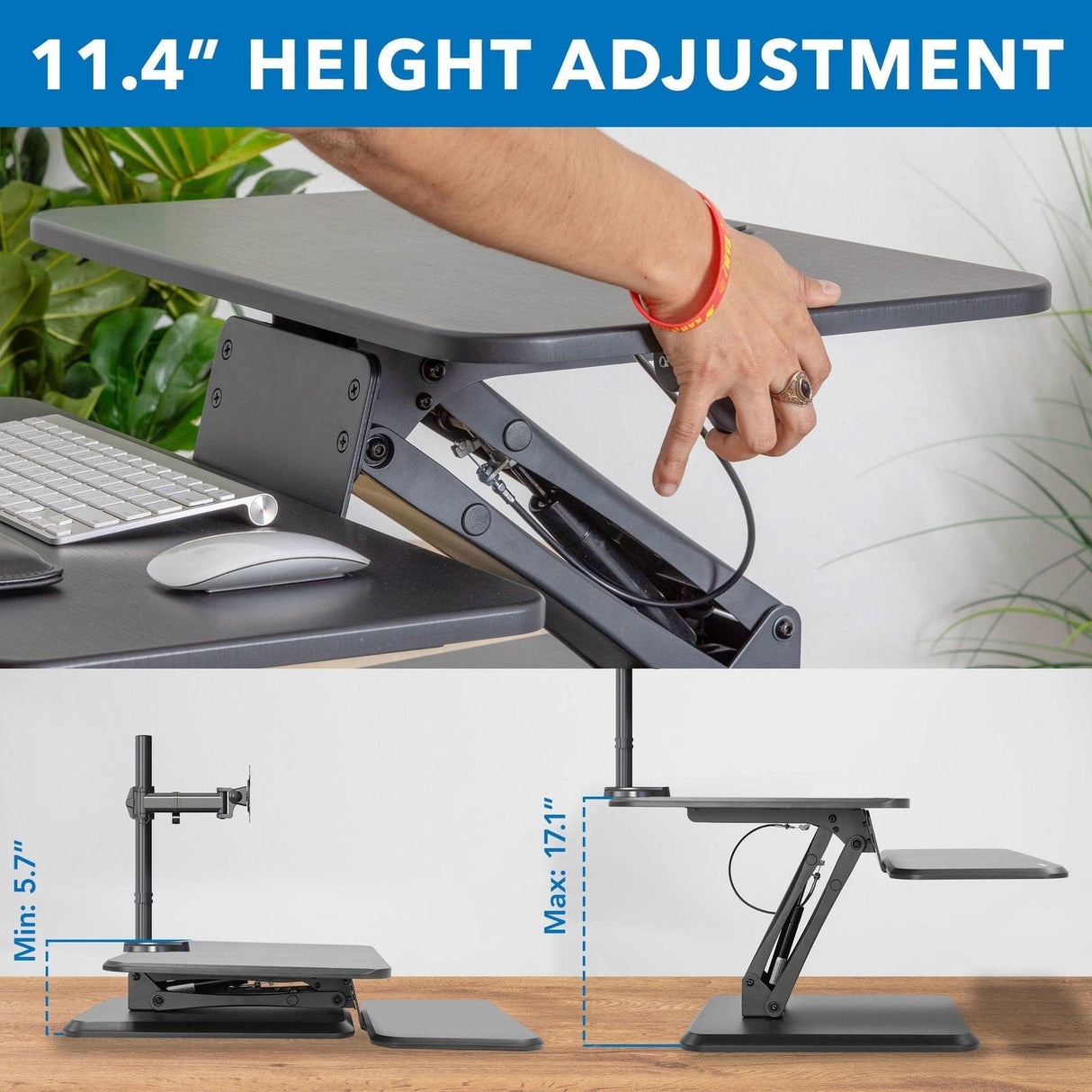 Black Desk Converters - Compact Dual Monitor Standing Desk Converter - Mount-It! - MI-7914