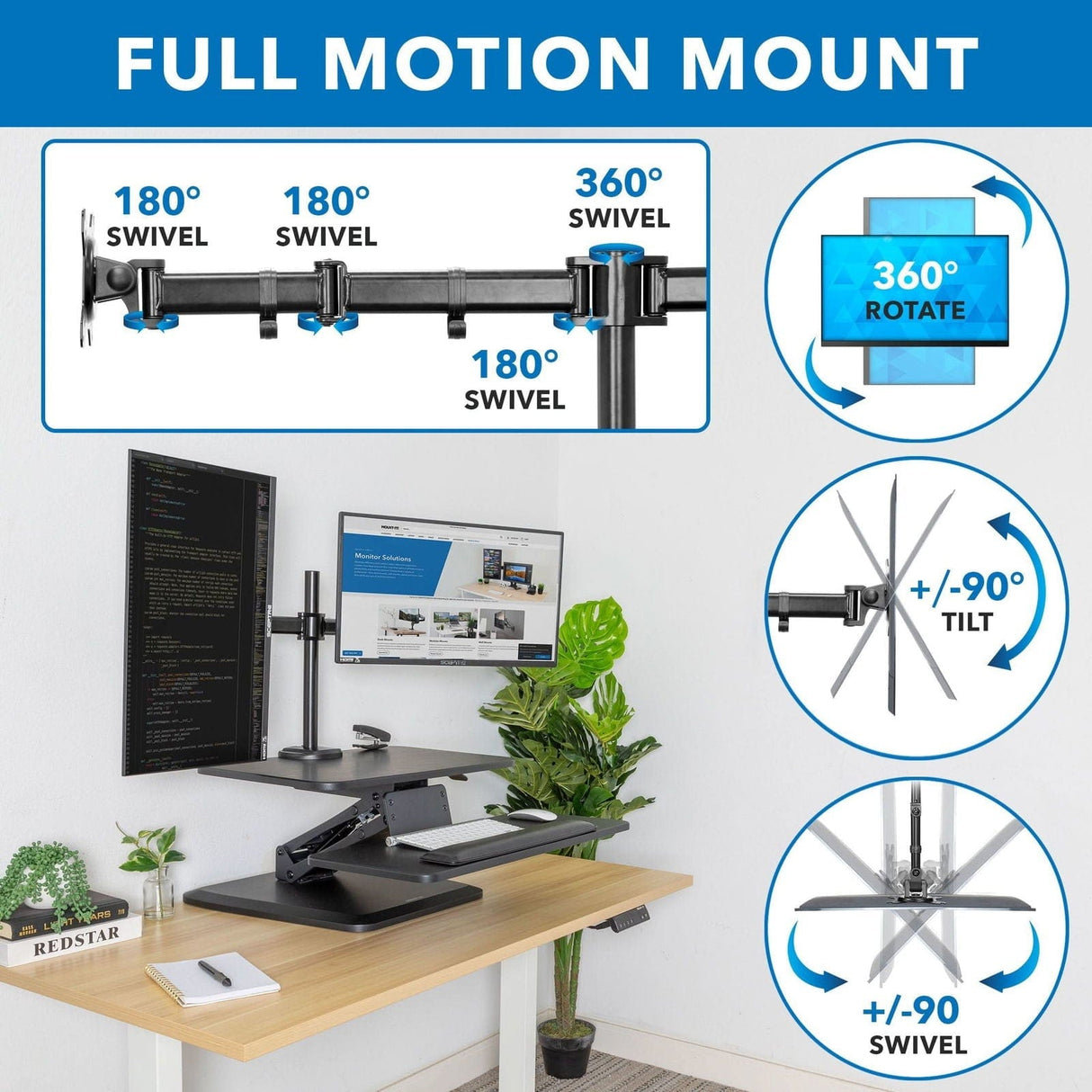 Black Desk Converters - Compact Dual Monitor Standing Desk Converter - Mount-It! - MI-7914