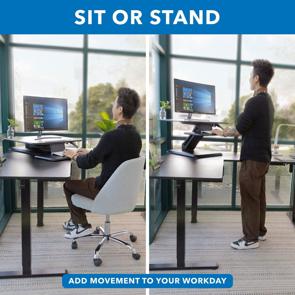 Black Desk Converters - Compact Standing Desk Converter - Mount-It! - MI-7957