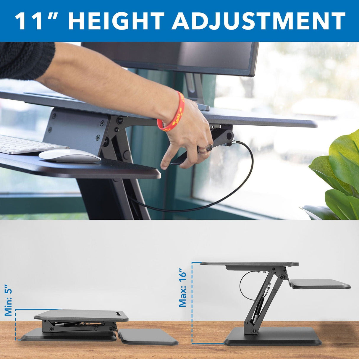 Black Desk Converters - Compact Standing Desk Converter - Mount-It! - MI-7957