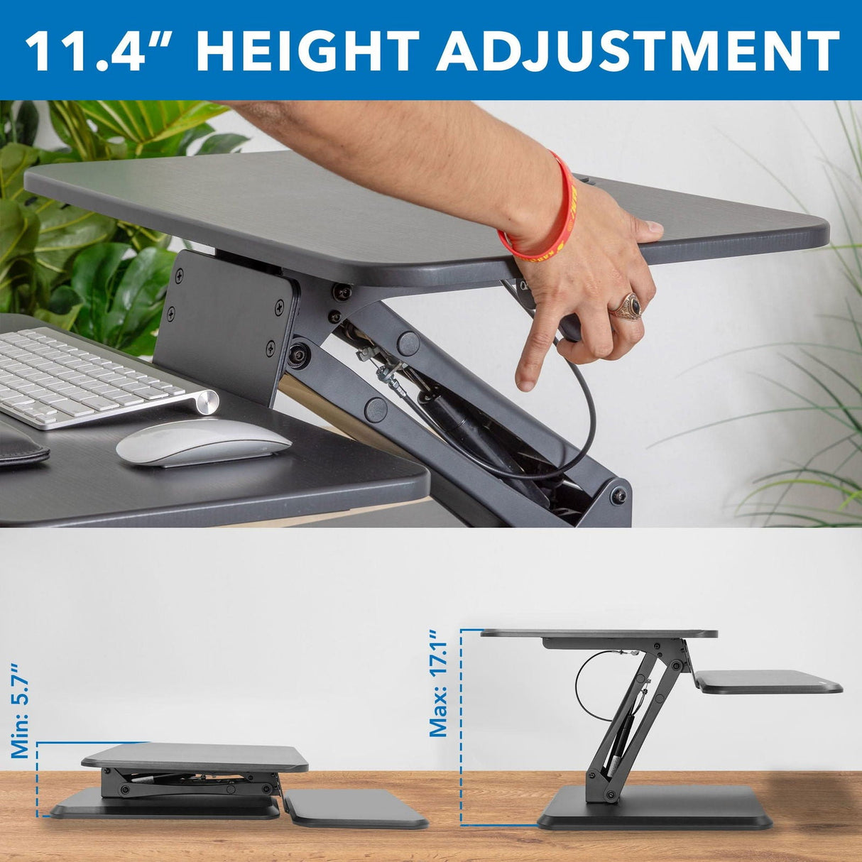 Black Desk Converters - Compact Standing Desk Converter with Gas Spring Arm - Mount-It! - MI-7916