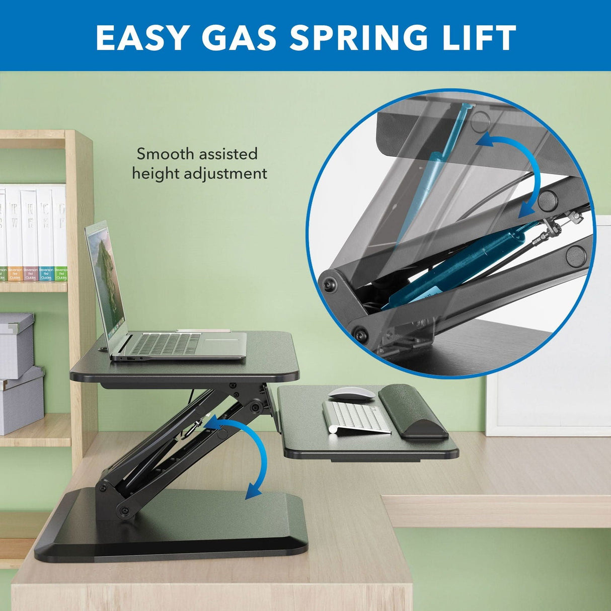 Black Desk Converters - Compact Standing Desk Converter with Gas Spring Arm - Mount-It! - MI-7916