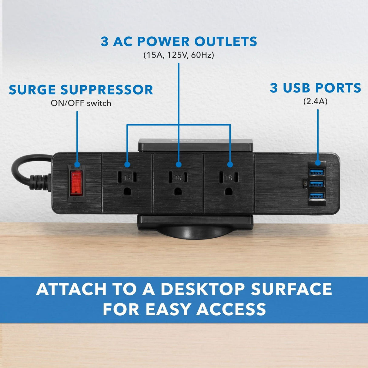 Black Cable Management - Desktop Power Strip - Mount-It! - MI-7281B