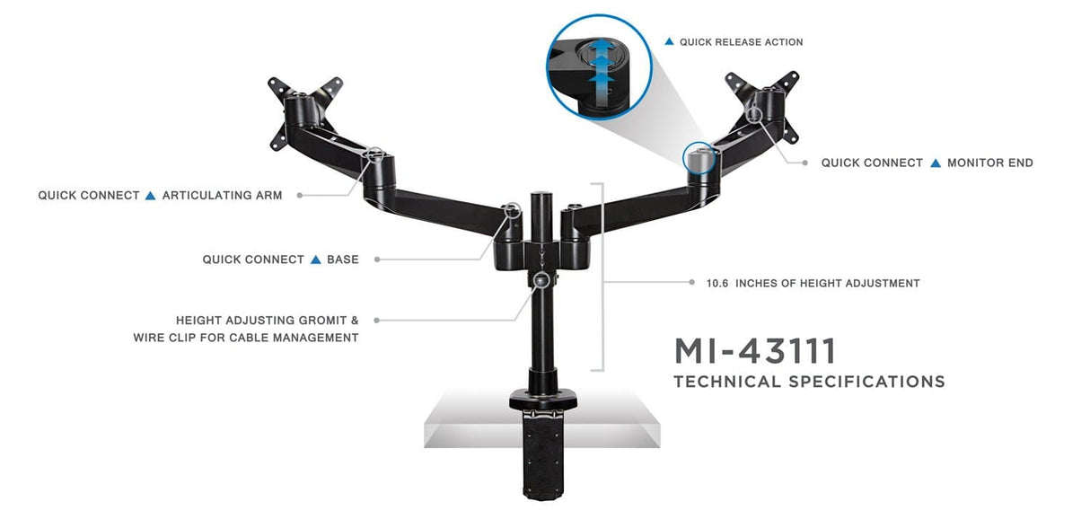 Black Monitor Mount - Dual Computer Monitor Mount - Mount-It! - MI-43111-BLK