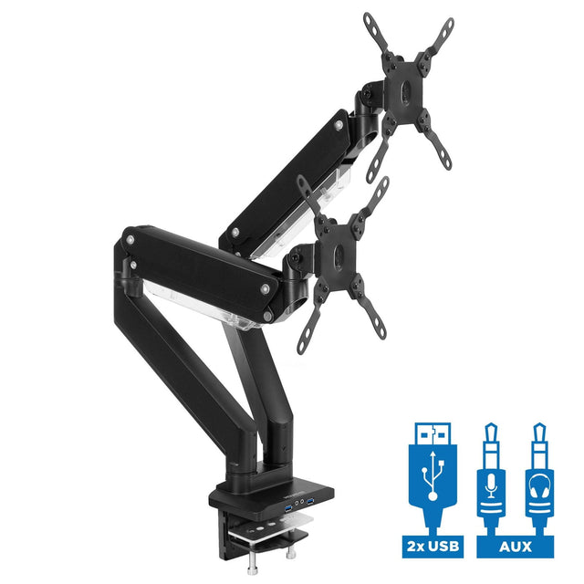 Black Monitor Mount - Dual Monitor Desk Mount w/ USB & Multimedia Ports - Mount-It! - MI-4772