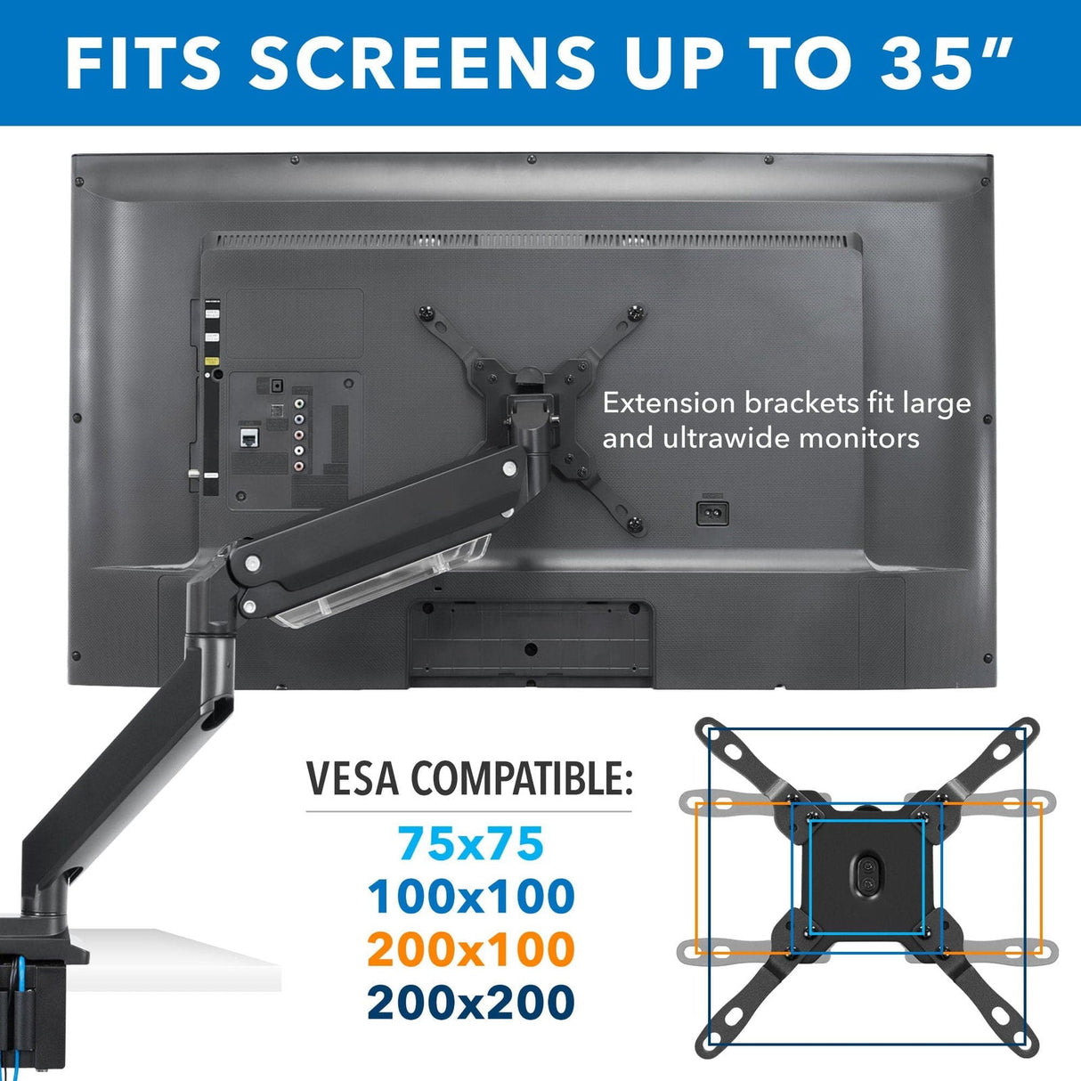 Black Monitor Mount - Dual Monitor Desk Mount w/ USB & Multimedia Ports - Mount-It! - MI-4772