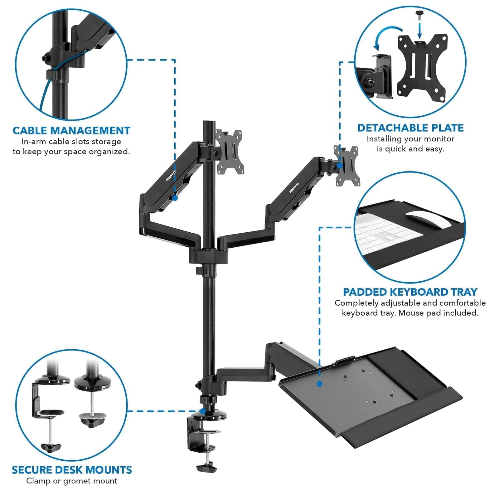 Mount It Dual Monitor Sit Stand Desk Mount with Keyboard Tray