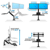 Black Desk Converters - Dual Monitor Sit Stand Desk Mount with USB 3.0 Ports - Mount-It! - MI-7984