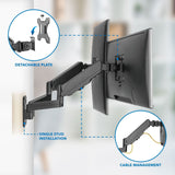 Black Monitor Mount - Dual Monitor Wall Mount - Mount-It! - MI-1766B