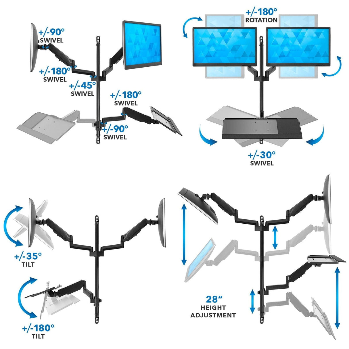 Black Wall Mounted Desk - Dual Monitor Wall Mount Workstation - Mount-It! - MI-7992