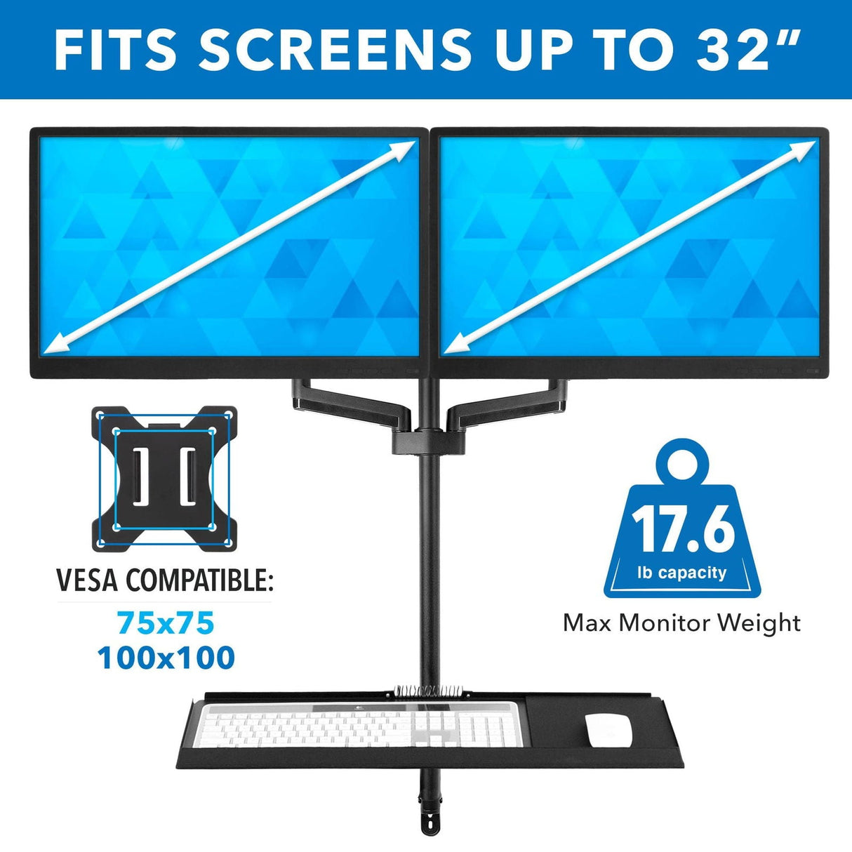 Black Wall Mounted Desk - Dual Monitor Wall Mount Workstation - Mount-It! - MI-7992