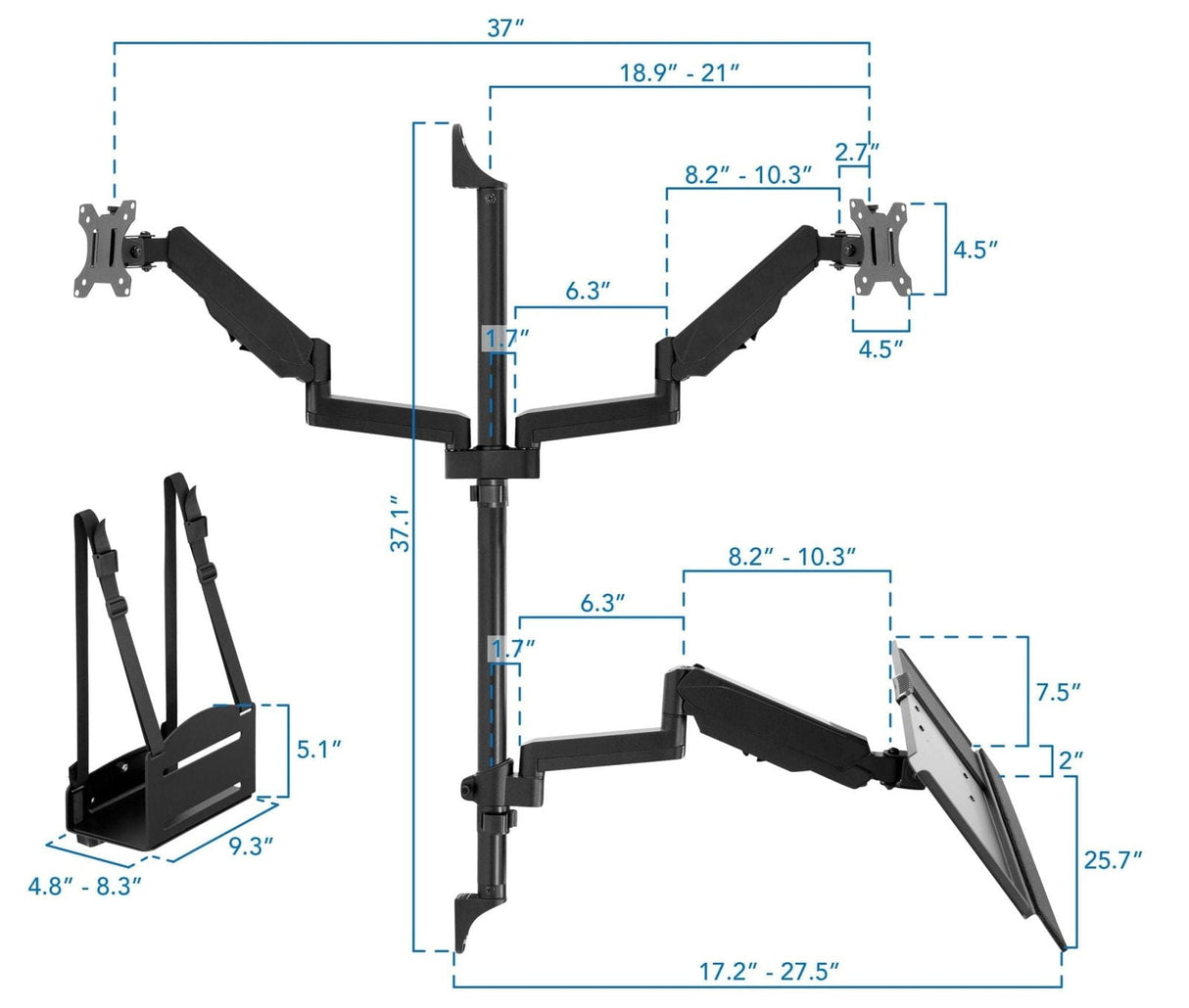 Black Wall Mounted Desk - Dual Monitor Wall Mount Workstation - Mount-It! - MI-7992