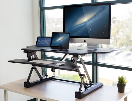 Black Desk Converters - Electric Standing Desk Converter with Large Platform | MI-7962 - Mount-It! - MI-7962