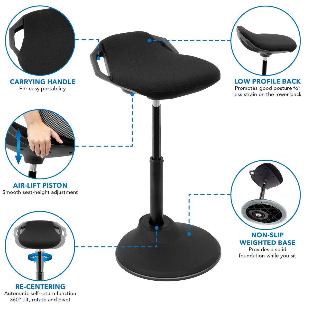 Black Desk Accessories - Ergonomic Sit Stand Stool - Mount-It! - MI-931