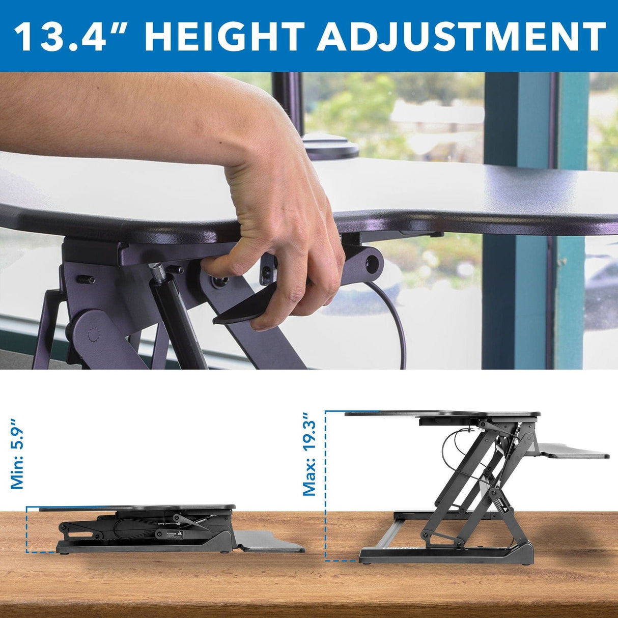 Black Desk Converters - Extra Wide Sit-Stand Desk Converter with Dual Monitor Mount - Mount-It! - MI-8052