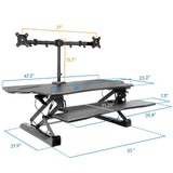 Black Desk Converters - Extra Wide Sit-Stand Desk Converter with Dual Monitor Mount - Mount-It! - MI-8052