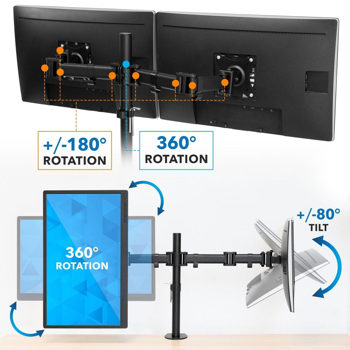 Black Monitor Mount - Full Motion Dual Monitor Desk Mount - Mount-It! - MI-1752