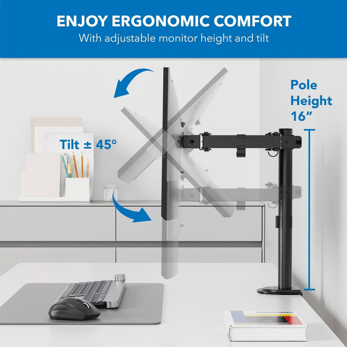 Black Monitor Mount - Full Motion Monitor Mount - Mount-It! - MI-2751