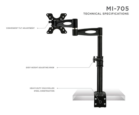 Black Monitor Mount - Full Motion Single Monitor Desk Mount - Mount-It! - MI-705