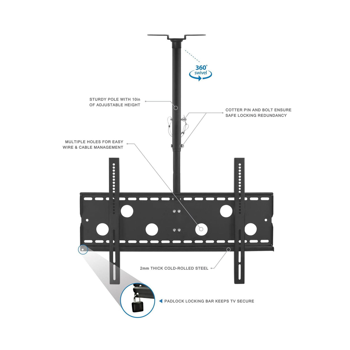 Black TV Mount - Full-Motion TV Ceiling Mount - Mount-It! - MI-501B