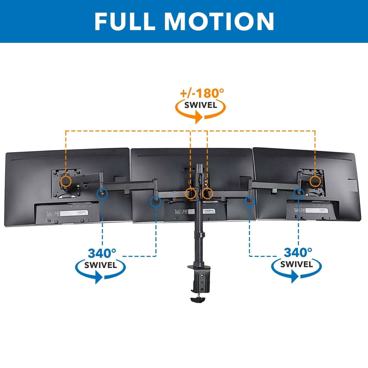 Black Monitor Mount - Fully Adjustable Triple Computer Monitor Mount - Mount-It! - MI-1753