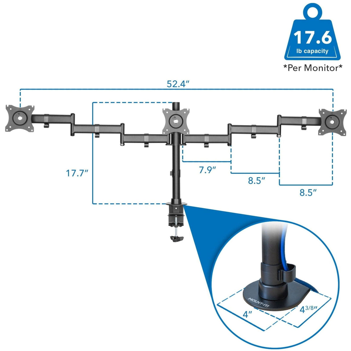 Black Monitor Mount - Fully Adjustable Triple Computer Monitor Mount - Mount-It! - MI-1753