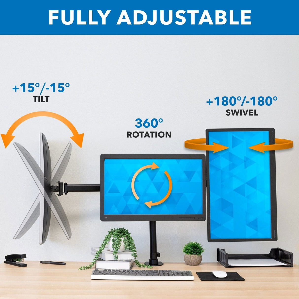 Black Monitor Mount - Fully Adjustable Triple Computer Monitor Mount - Mount-It! - MI-1753