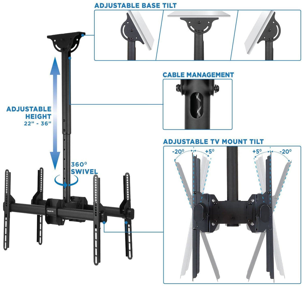 Heavy Duty Dual TV Ceiling Mount – Mount-It! Brand