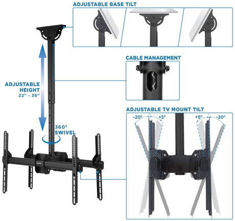 Black TV Mount - Heavy Duty Dual TV Ceiling Mount - Mount-It! - MI-510