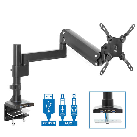 Black Monitor Mount - Heavy Duty Monitor Desk Mount w/ USB & Multimedia Ports - Mount-It! - MI-4771