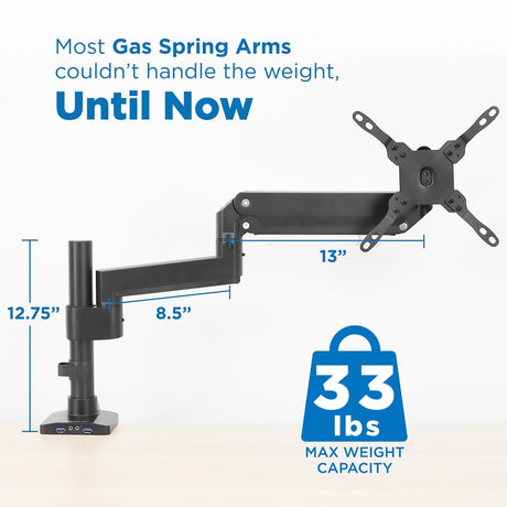 Black Monitor Mount - Heavy Duty Monitor Desk Mount w/ USB & Multimedia Ports - Mount-It! - MI-4771