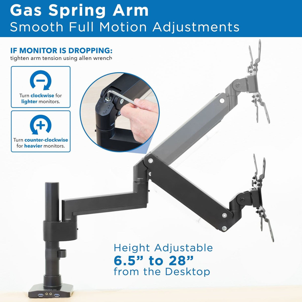 Black Monitor Mount - Heavy Duty Monitor Desk Mount w/ USB & Multimedia Ports - Mount-It! - MI-4771