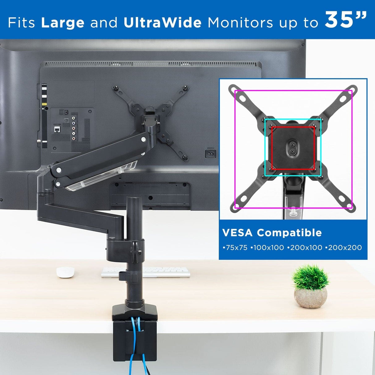 Black Monitor Mount - Heavy Duty Monitor Desk Mount w/ USB & Multimedia Ports - Mount-It! - MI-4771