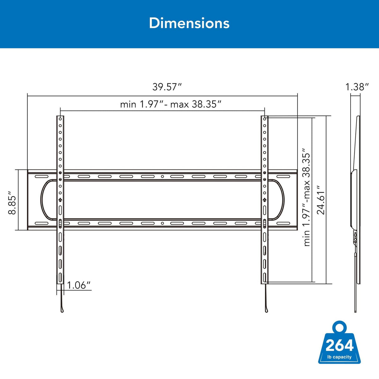 Black TV Mount - Heavy Duty XXL Fixed TV Wall Mount - Mount-It! - MI-14008