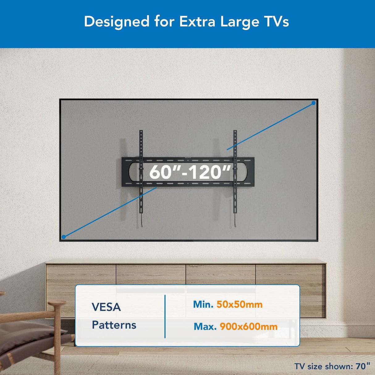 Black TV Mount - Heavy Duty XXL Tilt TV Mount - Mount-It! - MI-14009