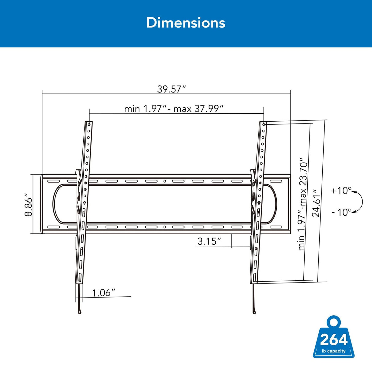 Black TV Mount - Heavy Duty XXL Tilt TV Mount - Mount-It! - MI-14009